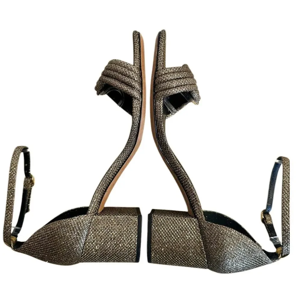 Alexandre Birman Vicky 60 Metallic Gold Bronze Knot Open Toe Block Heel EU 38
